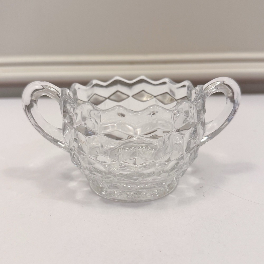 Fostoria‎ American Clear Glass Cubed Open Sugar Bowl 2 Handles 3-1/4"